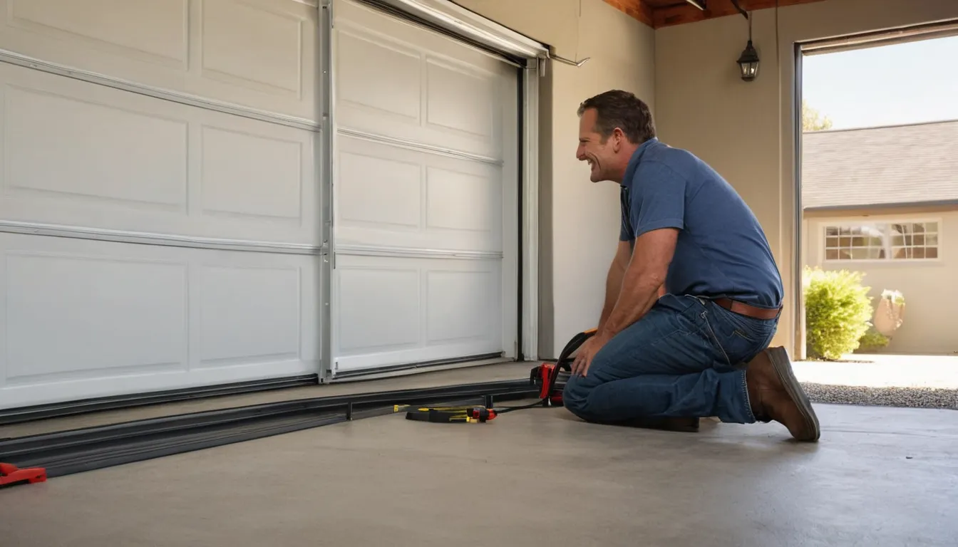 A provider checking garage door tracks for a homeowner in the Schaumburg area